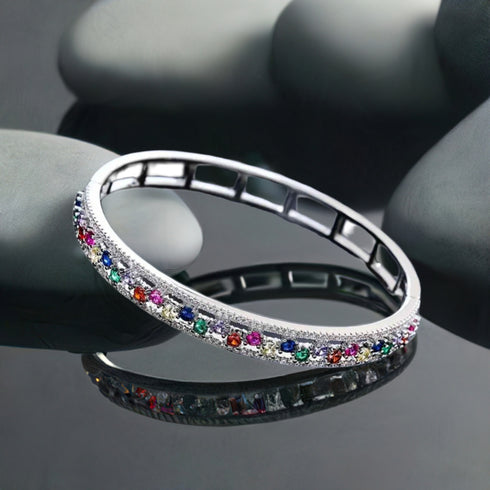 Elegant Multicolor 14K White Gold Plated Cubic Zirconia Women Bracelet